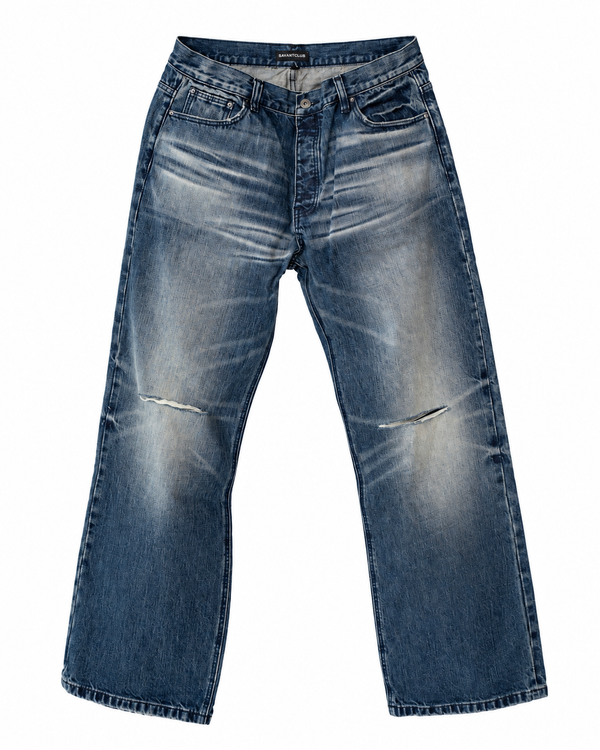 Indigo Washed Denim front view on a white background